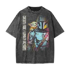 Mandolorian Inspired Credits Fade Oversized Snow Washed Heavyweight (280gsm) Streetwear  Tshirt  Crewneck 100% heavy weight high quality  Cotton Fabric