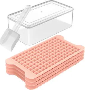 Easy Release Mini Ice Cube Tray for Freezer with Bin - 135×4PCS Crushed Ice Tray with Container and scooper Kitchen Plastic