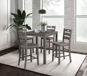 Lubbock 5-Piece Counter-Height Dining Set with Slat Back Chairs & Wood Veneer Finish by Furniture of America