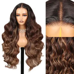 Teslal Hair Honey Blonde Lace Wig Synthetic Hair 220% Density 4/27 Highlight Ombred Colored 6X6 TPart HD Lace Front Wigs Blend Hair Body Wave Lace Front Wig for Women