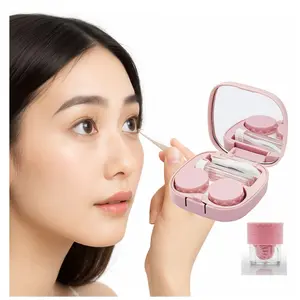 Contact Lens Case with Cleaner Washer, Travel Size Cute Colored Contact Lenses  Tool Kit with Mirror Solution Bottle for Daily Outdoor (Purple)