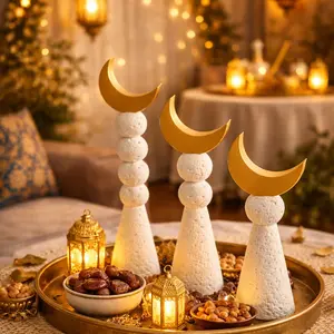 Ramadan Crescent Moon Decor Set, Religious Decor, Islamic Table Centerpiece for Iftar, Eid & Muslim Home, Elegant Gift for Living Room or Entryway