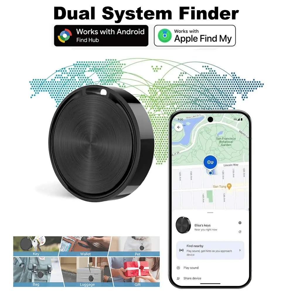 Dual System Smart GPS Tracker for Android & iOS, BT-compatible Location Finder for Keys Wallet Luggage Pets Seniors, Anti-Lost Device, Anti Lost Wireless