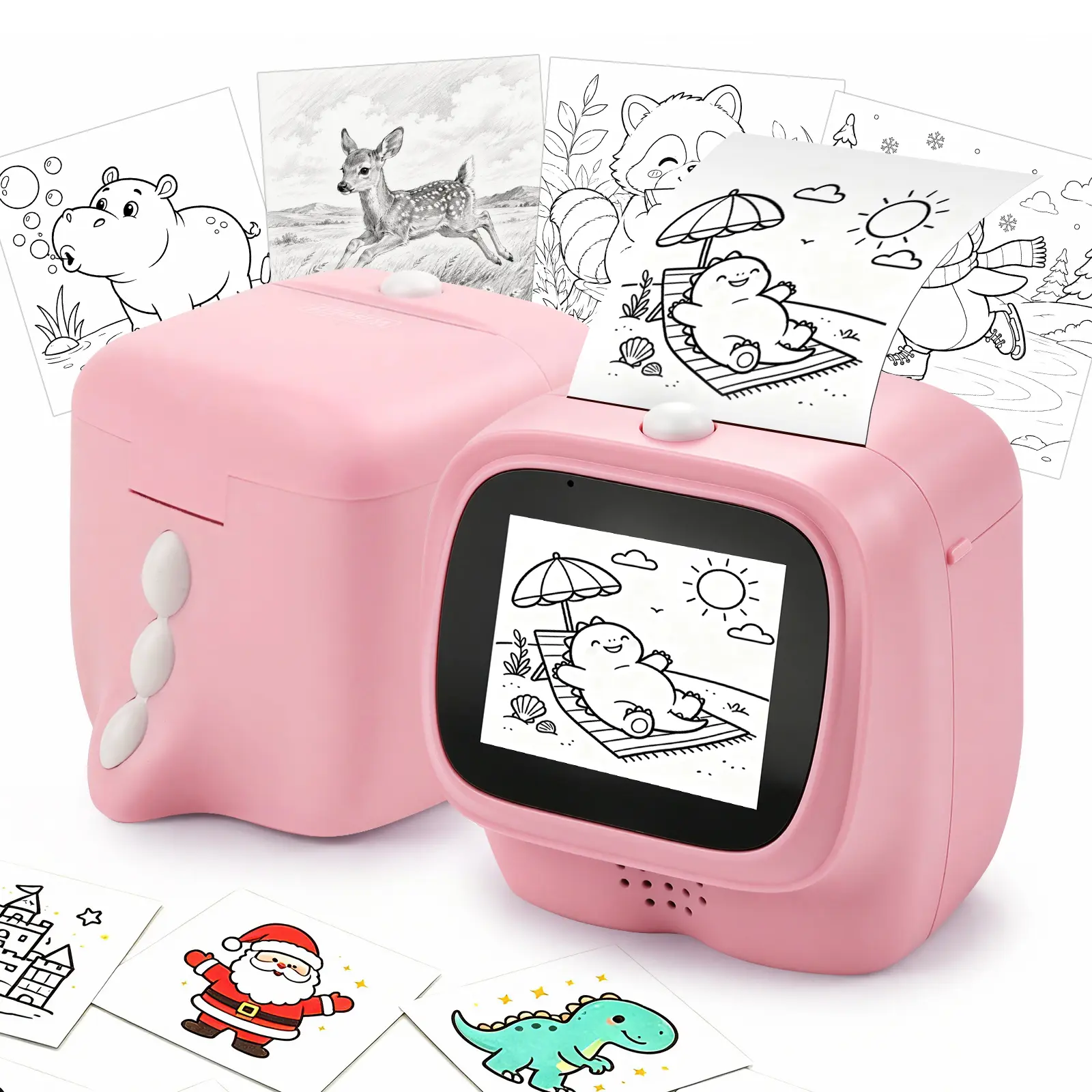 AI Voice Sticker Printer for Kids, Mini Thermal Printer - 6 Art Styles for Coloring, Journaling & DIY Arts Crafts, Learning toy gifts for boys girls, with 3 paper rolls