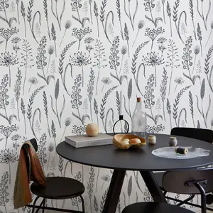 Peel and Stick Wallpaper Black and White Floral Wallpaper Farmhouse Wildwood Wheat Meadow Removable Wallpaper for Bedroom Modern Wallpaper Renter Friendly118 X17.3