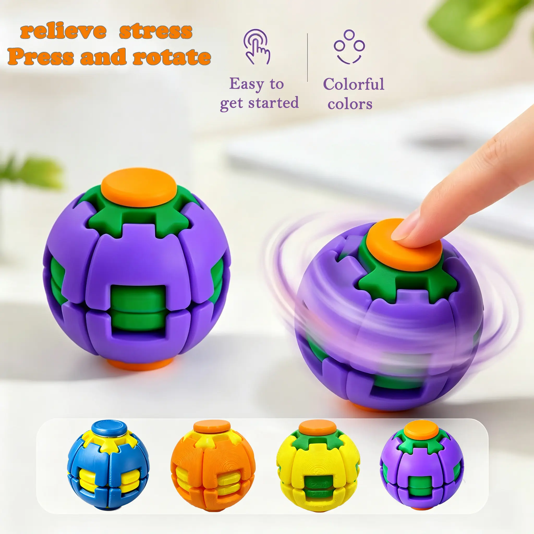 Shape-Shifter Fidget Hand Spinner Toy - Press-Button Rotate, Eco-ABS Portable Stress Reliever for 10+ Yrs Adults, Sensory Gift for Office Use