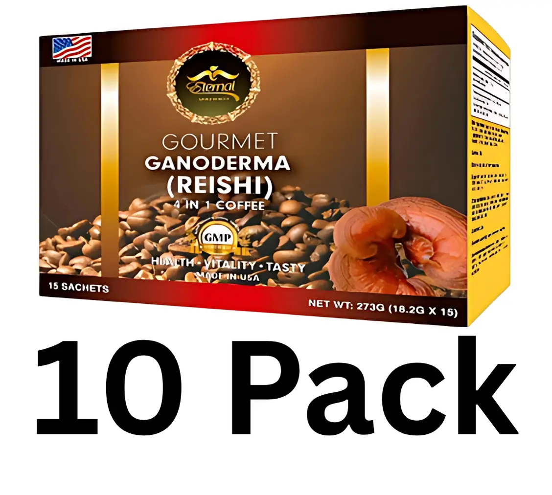 Eternal Spirit Beauty | Coffee with Ganoderma (Reishi) – 4 in 1  | 15 Sachets | Pack of 10 | Drink