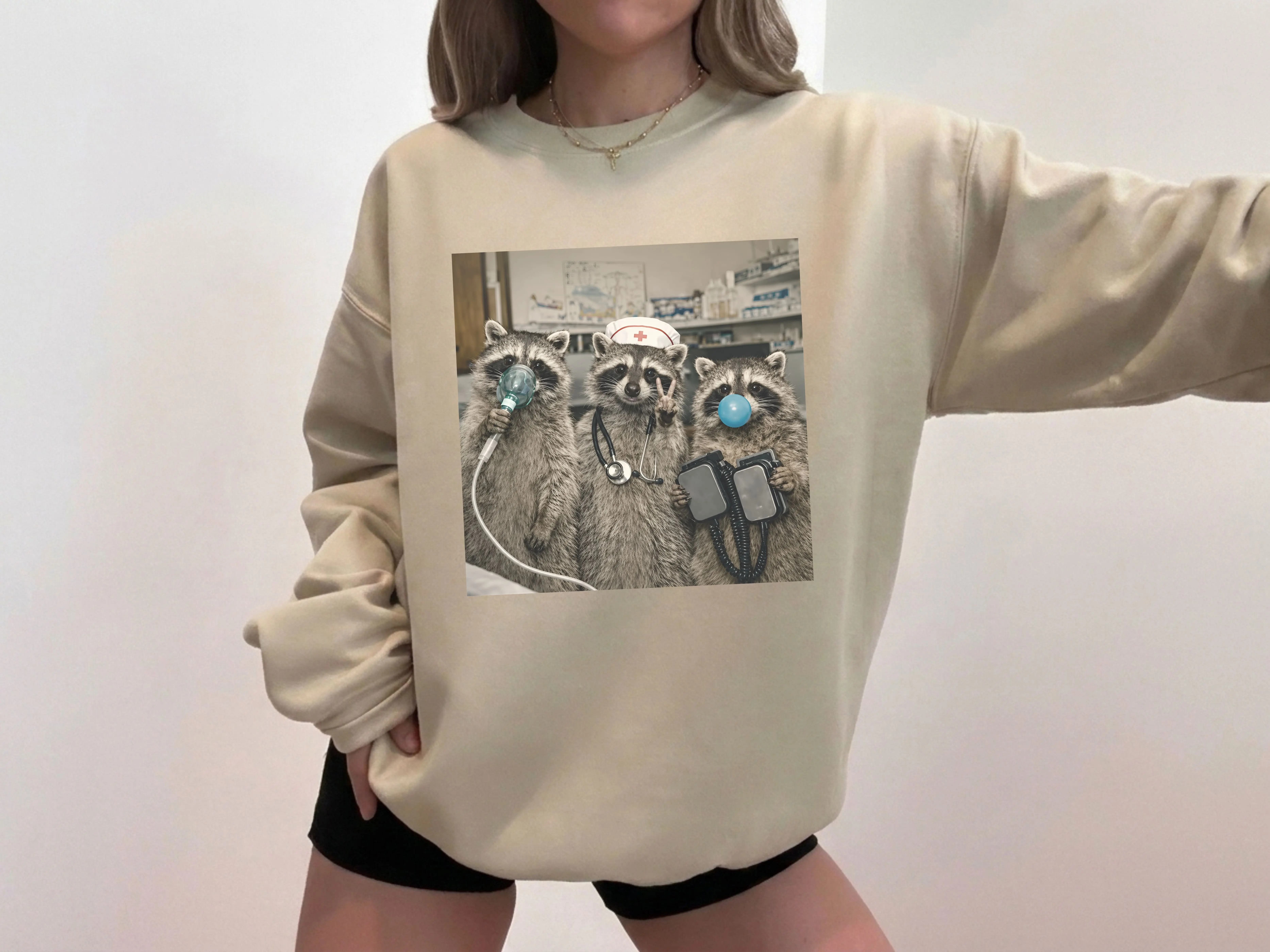 Funny Emergency Room Nurse Raccoon Sweatshirt, Gildan 18000 Sweatshirt, ER Nurse Gift, Emergency Department Team Sweatshirt
