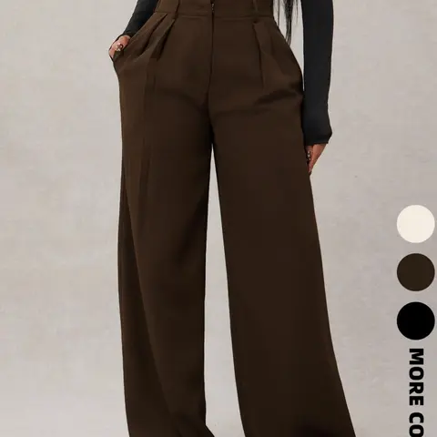 Women's Minimalist Basic Fashion Baggy Fit Loose Wide Leg Pants, Flowy Palazzo Trousers, High Waist Elastic Waistband, Commuter, Casual & Everyday Wear, Comfortable, Aesthetic, Chic and Stylish, Womenswear