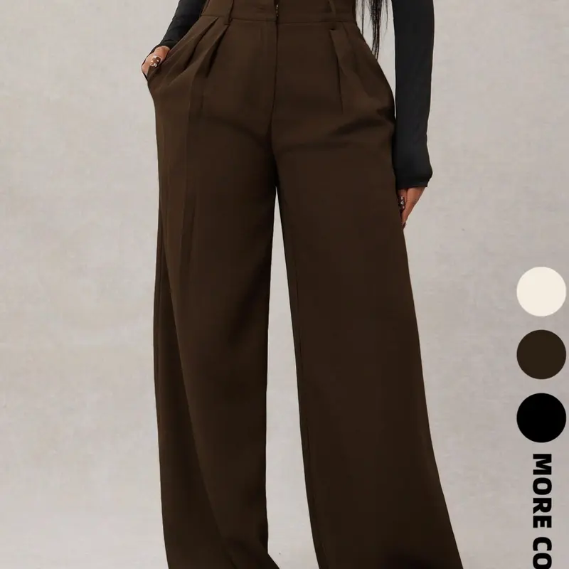 Women's Minimalist Basic Fashion Baggy Fit Loose Wide Leg Pants, Flowy Palazzo Trousers, High Waist Elastic Waistband, Commuter, Casual & Everyday Wear, Comfortable, Aesthetic, Chic and Stylish, Womenswear