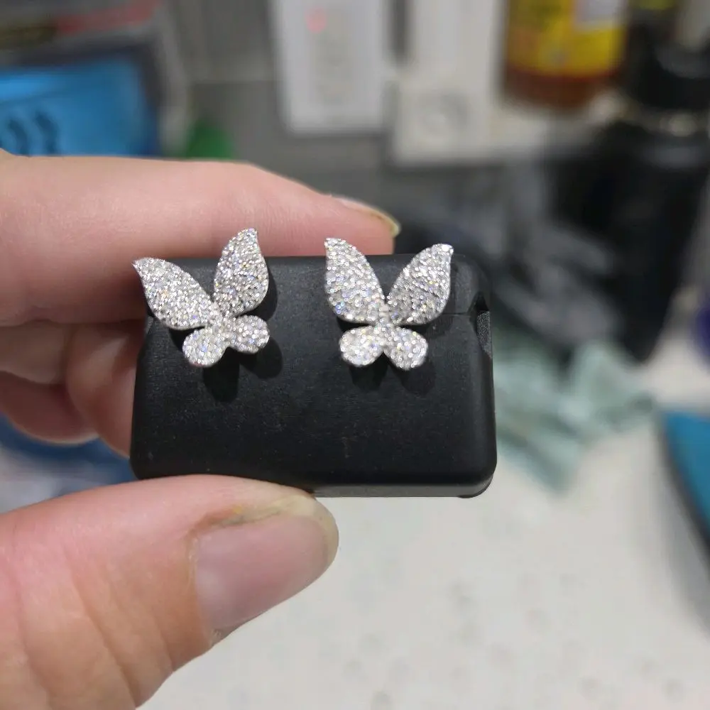 Sterling Silver 925 Butterfly Stud Earrings 1.00 ctw of moissanite