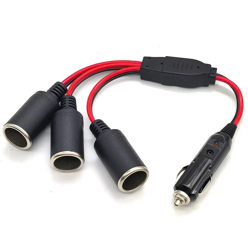 three way car cigarette lighter socket splitter 37cm Car Cigarette Lighter Adapter, 12V-24v Power Charger, 3-Way Socket  Splitter, Female Plug, Extension Cable with Plug