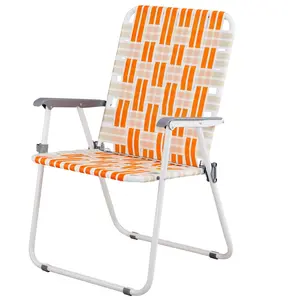 summervibes Set of 2 Webbed Karlhome Folding Beach Chairs, Outdoor Patio Lawn Foldable Chairs for Camping Fishing Yard Poolside BBQ, Orange & White