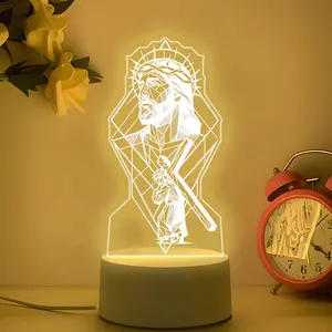Acrylic Decorative Night Light, Nightlight For Bedroom, Jesus Head and Cross, LED Warm Color Lamp, USB Powered Energy Saving, Desk and Bedroom Decoration, Home Decoration Lamp