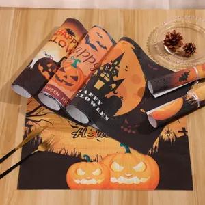 Halloween Themed Placemat, Pumpkin Pattern Placemat, Vintage Seasonal Table Decor for Kitchen & Dining Room, Coasters