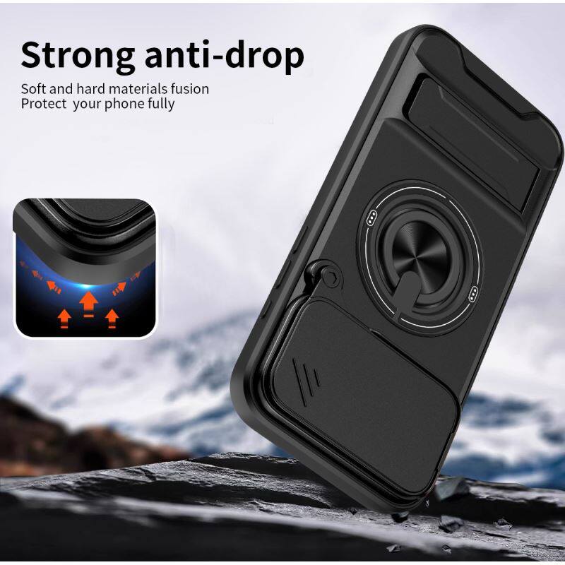 Sliding Camera Cover Phone Case with Ring Holder Kickstand, Magnetic Car Mount Compatible, Heavy Duty Shockproof Protective Cover for cases iphone 17 pro max 16 15 14 13 Pro Max Plus Air 16E & Samsung phone cases Four-in-One Military Grade Lens Protector