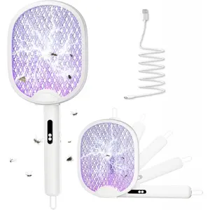 Electric Fly Swatter 4000V Bug Zapper Racket Dual Modes Mosquito Killer with Purple Mosquito Light Rechargeable for Indoor Home Office Backyard Patio Camping