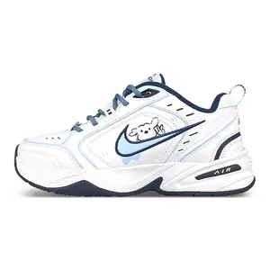 Nike Air Monarch 4 White Navy PU Leather Dad Shoes for Men and Women – Durable, Low-Top, Floral Design Verifiable, with credentials and supporting global authentication