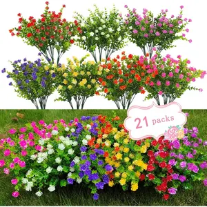 21 Bundles Outdoor Fake Plants UV Remotable Fake Bushes Plastic Artificial flowers Fake Outdoor Plants for Home Garden Decor (7 Colors) FathersDayGift