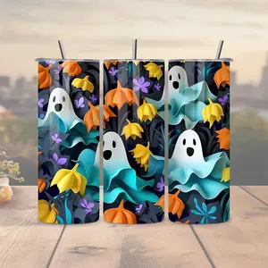 Halloween Tumbler 20 oz with Ghost and Pumpkin Design Perfect for Spooky Drinks Drinkware Bottle Water Bottles Cup Portable Washable Bottled