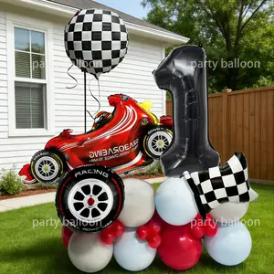 30-Piece Digital Racing Theme Birthday Column Balloon Set, Includes Number Balloons & Race Car Design, Perfect for Boys' Parties