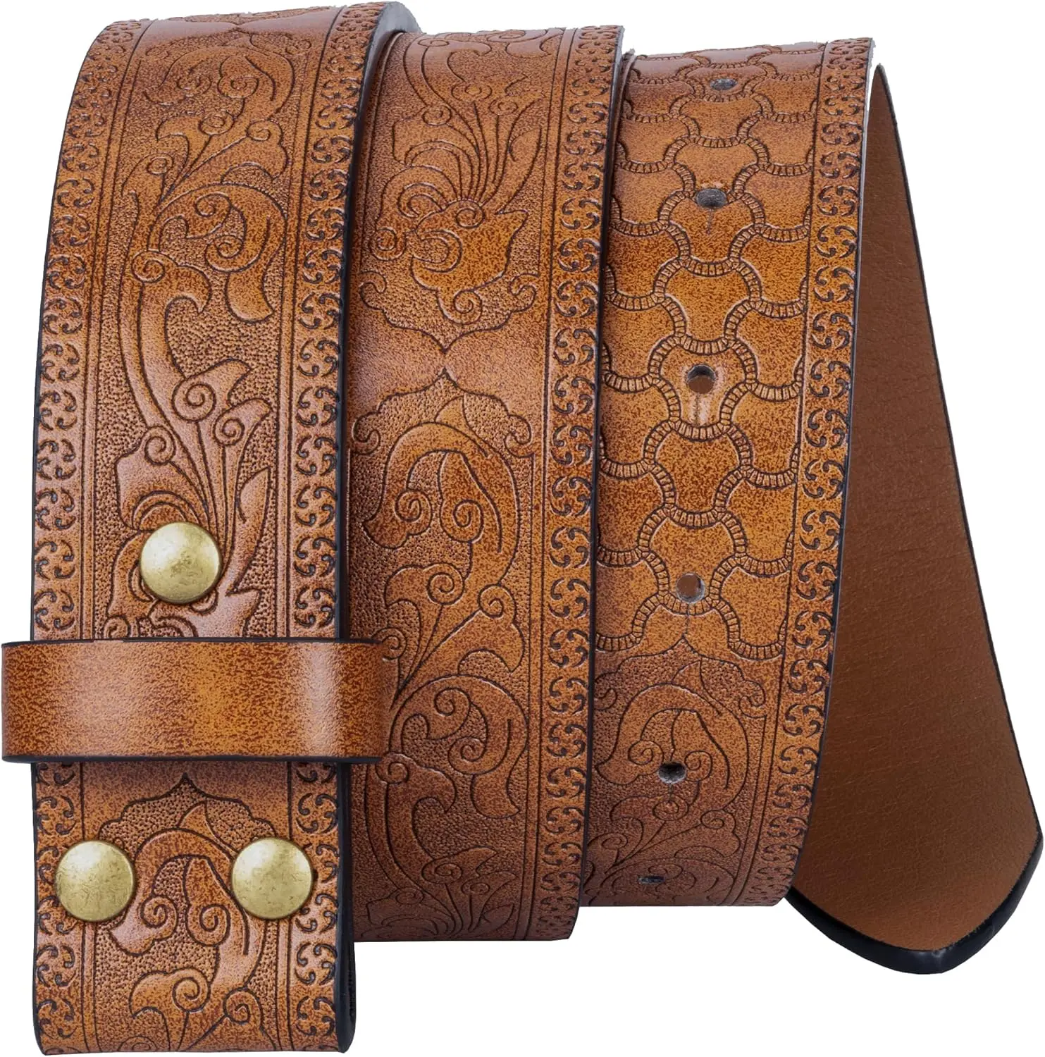 Men Women Retro Belt Strap without Buckle 1.5" Wide Classic Western Embossed PU-Leather Belt for Jeans
