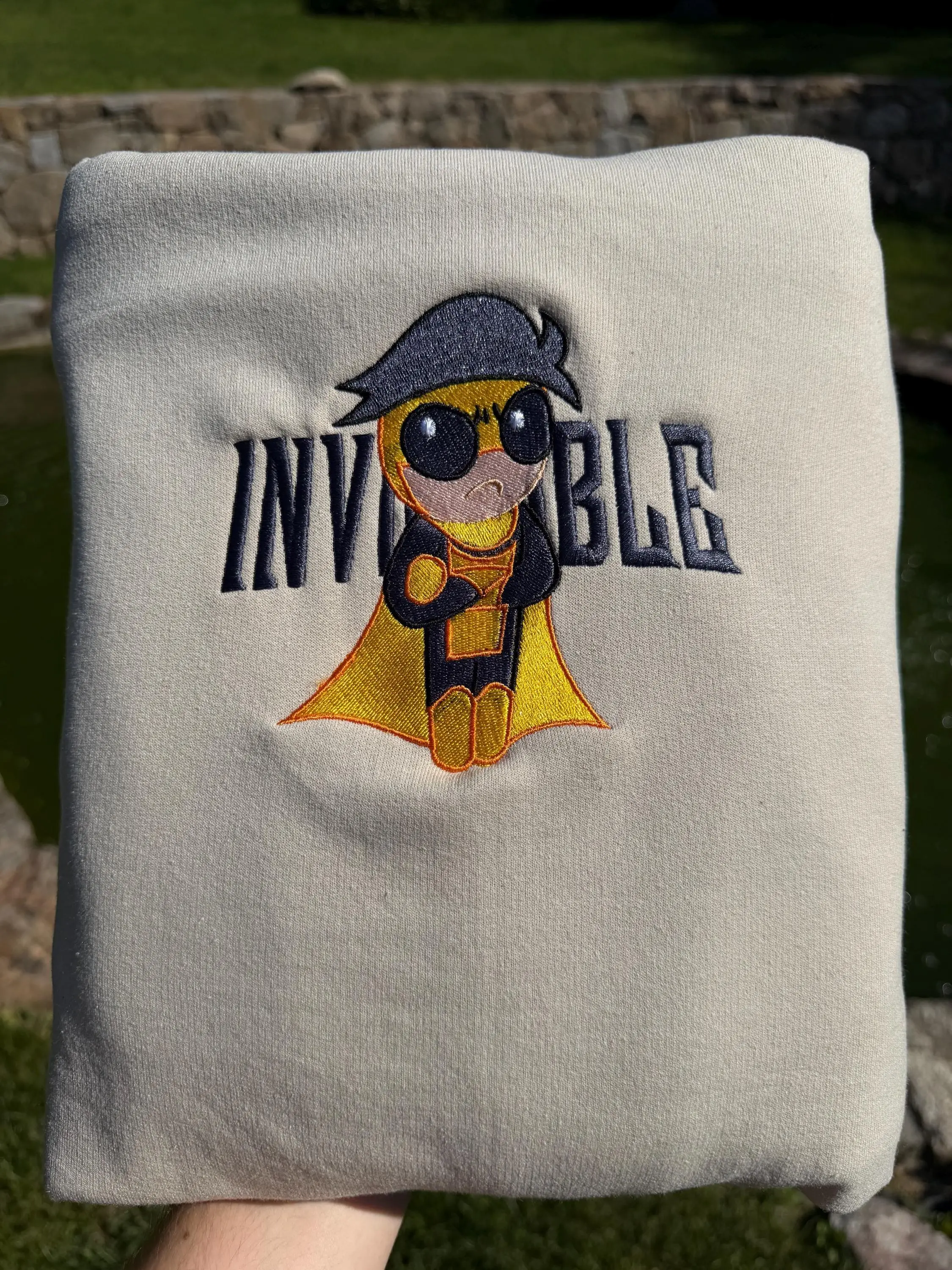 Invincible Embroidered Hoodie, Superhero Inspired Embroidery Sweatshirt, Cartoon Hero Pullover