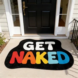 Black background rainbow color fun bathroom entrance non-slip floor mat American retro bedroom decoration bedside carpet French ins style living room sofa carpet study office lounge carpet washable carpet