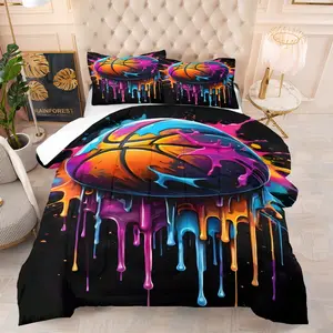 2/3 Pcs Splash Color Basketball Quilt Set, Includes Warm Soft Comforter & 1/2 Empty Pillowcases, Cloud-fluffy Skin-friendly All-season Bedding Sets, Fits Art Basketball Court/Art Community/Business Travelers, Colorful Flowing Basketball Art Set
