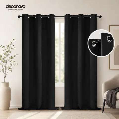 DECONOVO 2-Panel Classic Durable Solid Blackout Curtains - Grommet Top, 52"W Window Heat Blocker, 85%-95% Light Blocking, Thermal Insulated Soundproof Drapes, UV Ray Shield, Dark Tint Privacy Curtains for Bedroom, Living Room