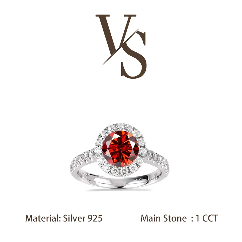 [Venus Jewelry] Synthetic Moissanite 1 CCT Round Cut Halo Design Solid Silver 925 Solitare Ring