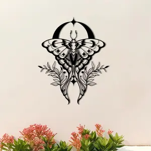 Gothic Home Decor Metal Sign, Floral Moth Phase Wall Art, Halloween Decoration, Bohemian Dorm Room Hanging, Unique Wall Décor, Moon Sign Home Decor