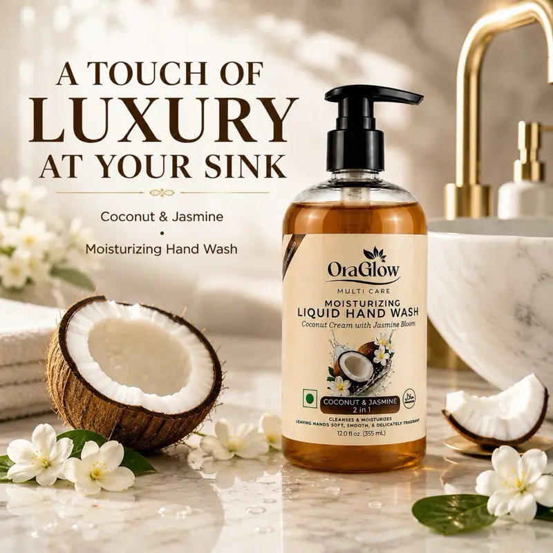 OraGlow Coconut & Jasmine Moisturizing Hand Wash | Gentle on Skin | 12oz/355ml | SLS-Free, Paraben-Free, Halal | Made in USA