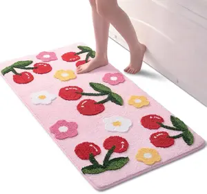 Anybar Pink Bathroom Rugs Cute Cherry Bath Mat Coloful Bathroom Accessories, Funny Flower Rug Non Slip Floor Mat, Machine Washable Bath Rug Soft Microfiber Carpet for Shower, Tub (24x48 inch)