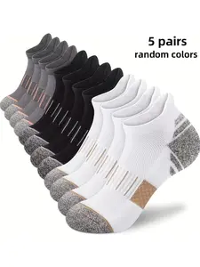 5 Pairs Men's Sports Socks, Fashion, Breathable Sweat-Wicking, Running Casual Mesh Socks, Random Colors, Spring Summer