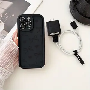 5-Piece Bow and Heart Pattern iPhone Case Set, Includes Charger Cap, Cable Protector, and Storage Rope, Perfect Gift for Couples, Girls, and Teens Birthdays and Christmas