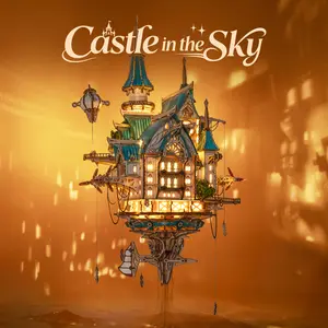 FUNPOLA 3D Wooden Puzzle Steam Castle Model – Steampunk Baroque Floating Castle DIY Building Kit with Mechanical Gears, Unique Gift for Adults and Teens