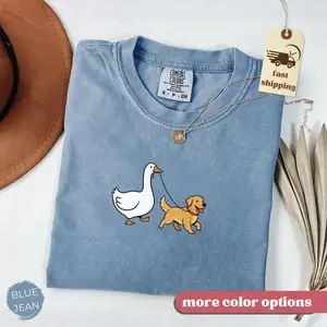 [Sale Up To 50%] Comfort Colors Golden Retriever Shirt Goose and Dogs Tee Funny Golden Mom Shirt Silly Goose Walking Dog Tshirt Dog Lover Gift Dog Person TeeTop Womenswear Gift for Her