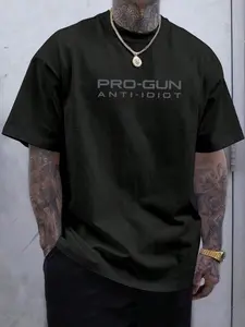 Pro Gun Anti Idiot On Front Gun Funny Gifts Unisex Fitted Casual Long Graphic Print Crewneck T-Shirt Streetwear