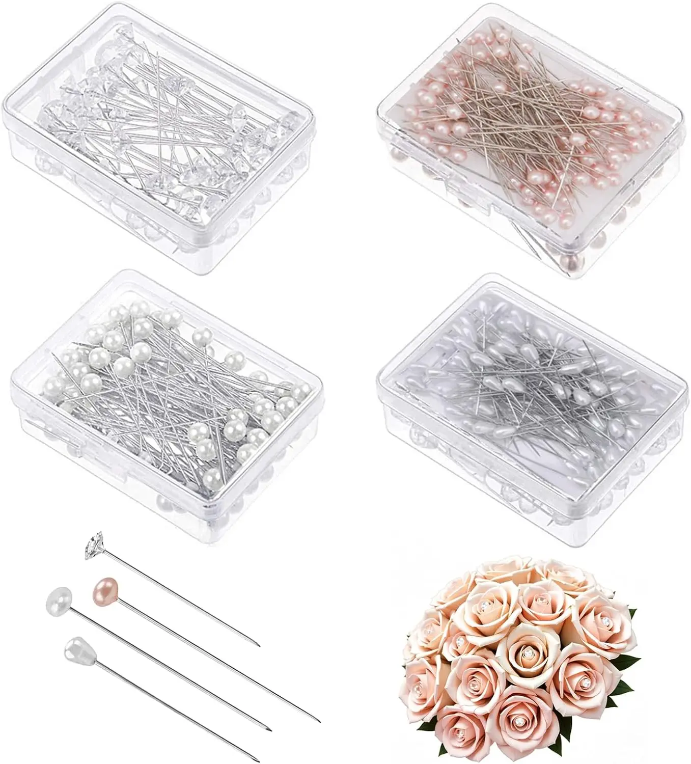 Pack Of 400 Diamond Bouquet Pins Rhinestones Corsages Pins Crystals Gems Diamonds for Floral Flower Bouquets Wedding Floral Bridal Hair Accessories Jewelry Decor DIY Craft Sewing
