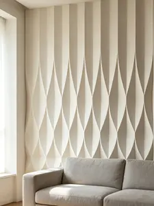 GRG 3D Wave GRG Gypsum Wall Panels - Modern Geometric Textured Decorative Wall Tiles for Living Room, Bedroom & Commercial Spaces