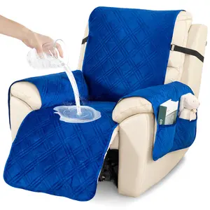 【Limited Time Flash Sale】100% Waterproof Recliner Chair Cover with Pocket Non Slip Reclining Chair Cover for Kids Pets 23.6 Light Taupe Velvet Furniture Protector