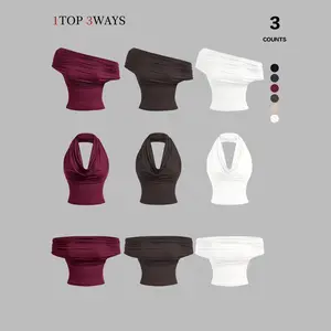 TFNOSIZ 3-Pack — Women’s solid-color drop-neck multifunctional basic tank tops | 1 set for girls (3 pieces) | strapless top, backless halter tank, off-shoulder top | minimalist clothing  Womenswear