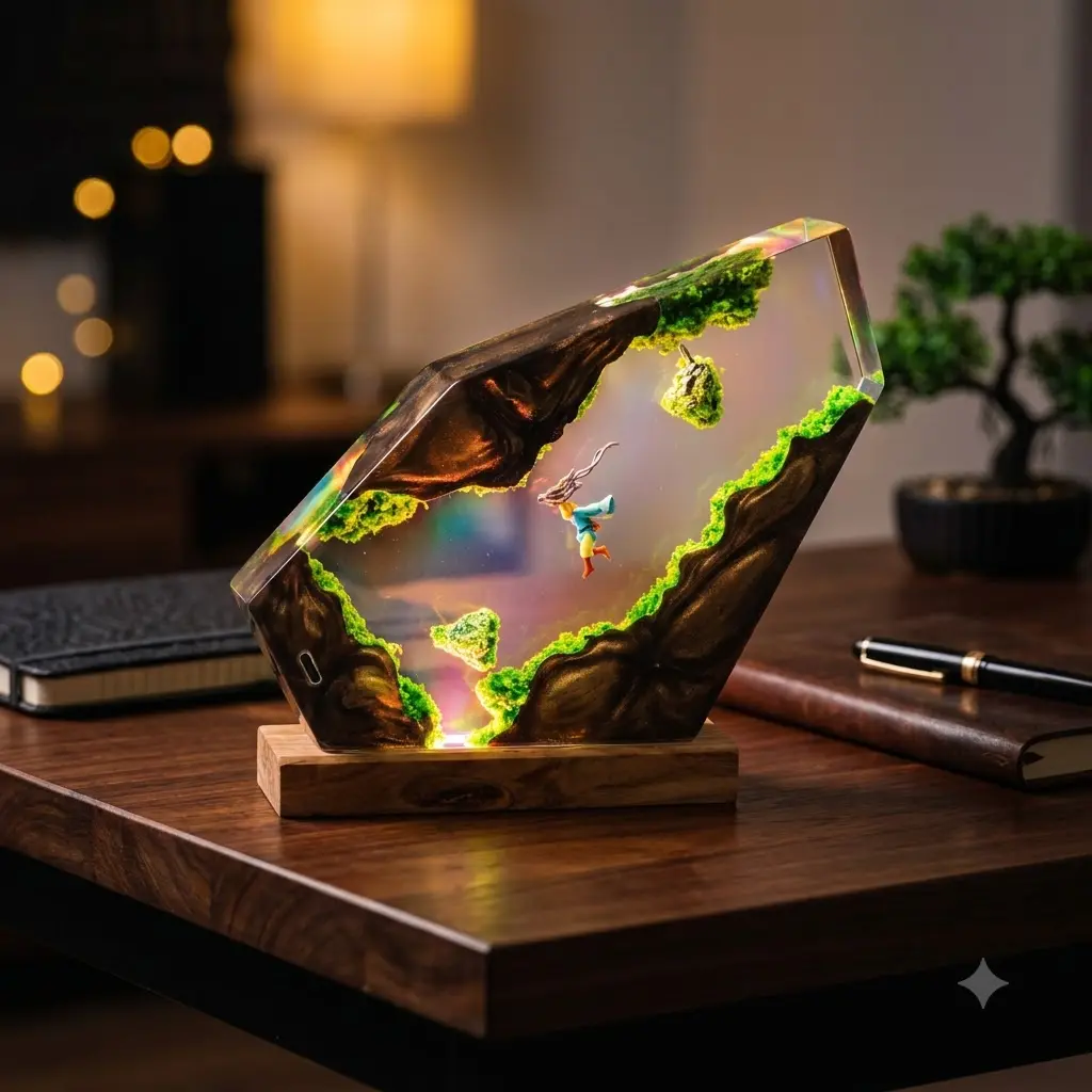 Epic Link Sky Islands Diving Diorama Figurine, Handcrafted TL.OZ Floating Island Ornament, Gaming Desk Decor Gift for Him Art