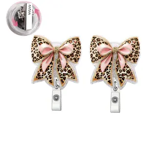 Personalized Leopard Print ID Badge Holder, Retractable Badge Reel, Shiny Work Tag Strap, Nurse Name Card Clip, Medical Assistant Badge Partner for Nursing Students