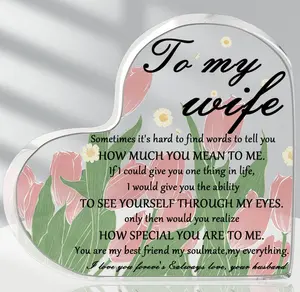 Valentines Day Gifts for Wife, Wife Gifts from Husband, Acrylic Heart Keepsake to My Wife Anniversary, for Wife from Husband and Kids