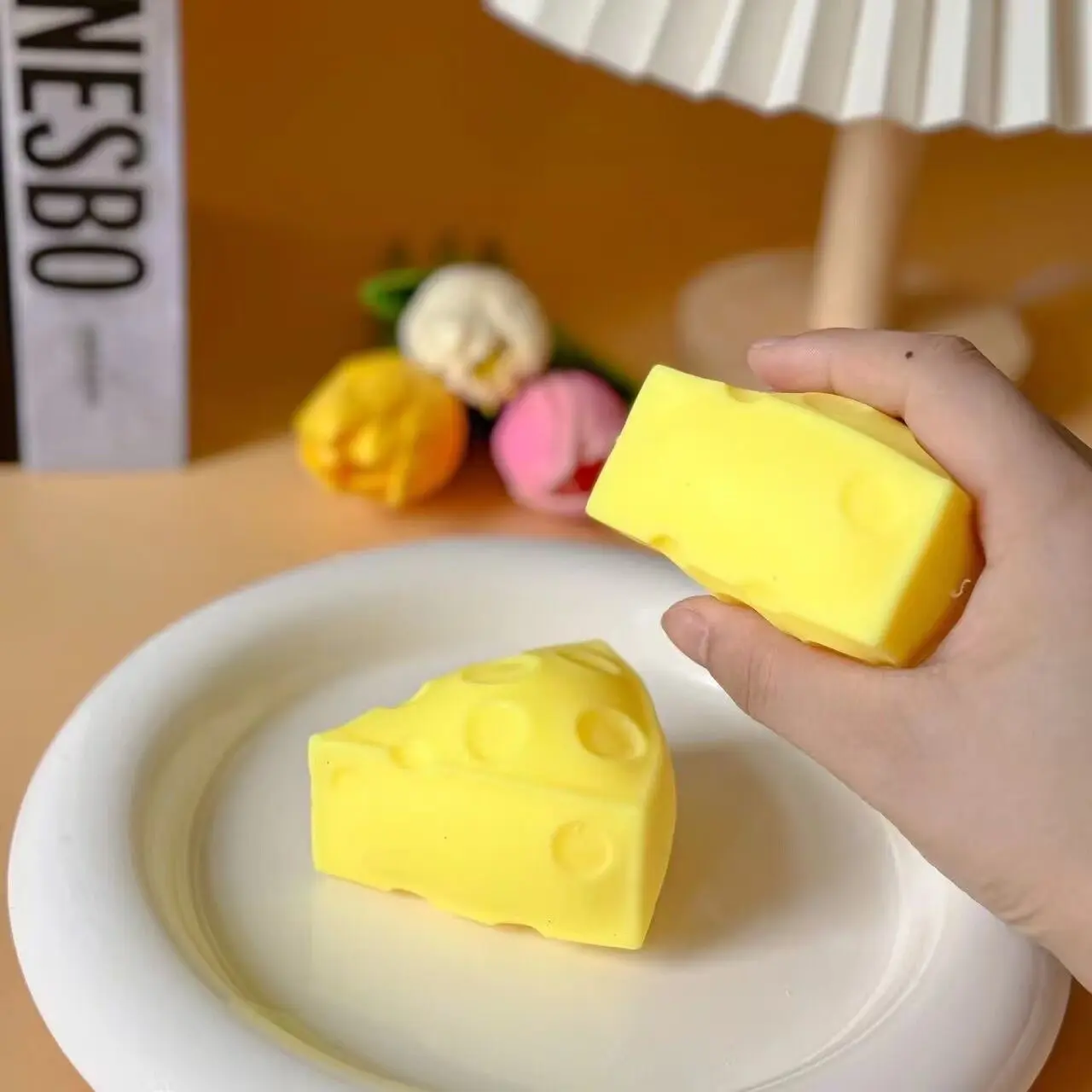 Small Size Cheese Squishy Toy, Slow Rising Stress Relief Squeeze Toy, Realistic Novelty Food Toy for Kids and Adults