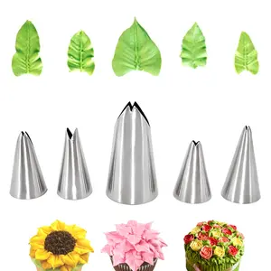 Leaf Shaped Piping Nozzle Set, 5 Counts/set Stainless Steel Cake Decorating Nozzle, DIY Baking Supplies, Cake Decorating Tools, Pastry Decorating Tools