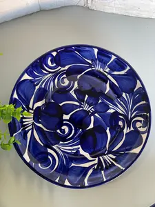 Talavera Azul Guanajuato 10” Plate - Blue Flower Dinner Plate - 4PC Dinner Plates with Blue Floral Design