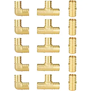 15-Pack 3/4 Inch PEX Fittings, 5 Each Elbow Tee Coupling, No Lead Brass Pex Fittings 3/4 Inch Assortment, UPC, NSF Certified